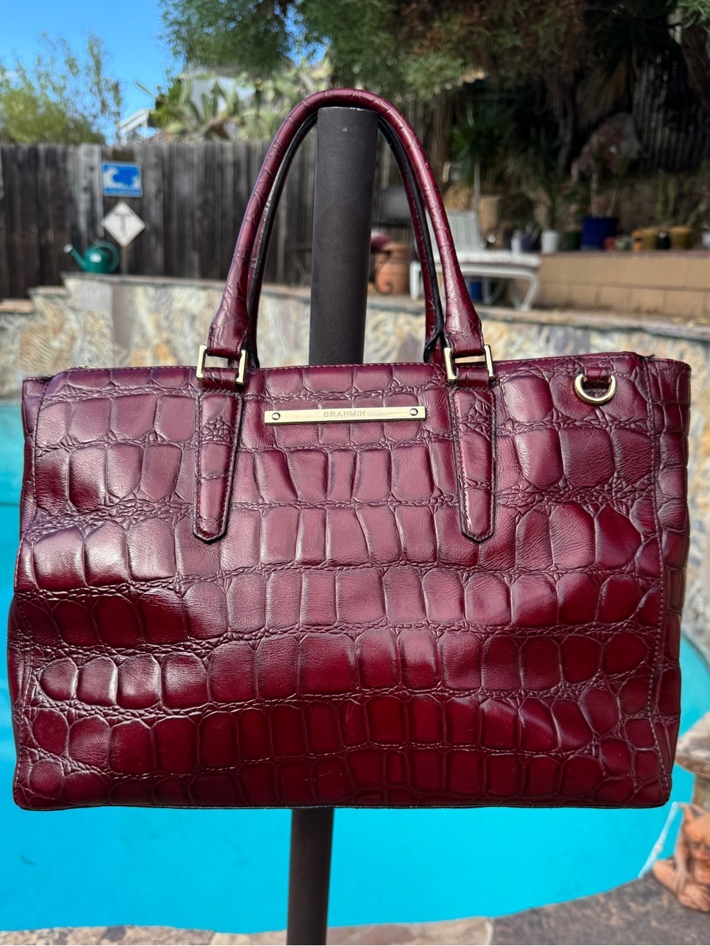 Brahmin Large Lincoln Chianti Croc Embossed Leather Satchel Tote GUC